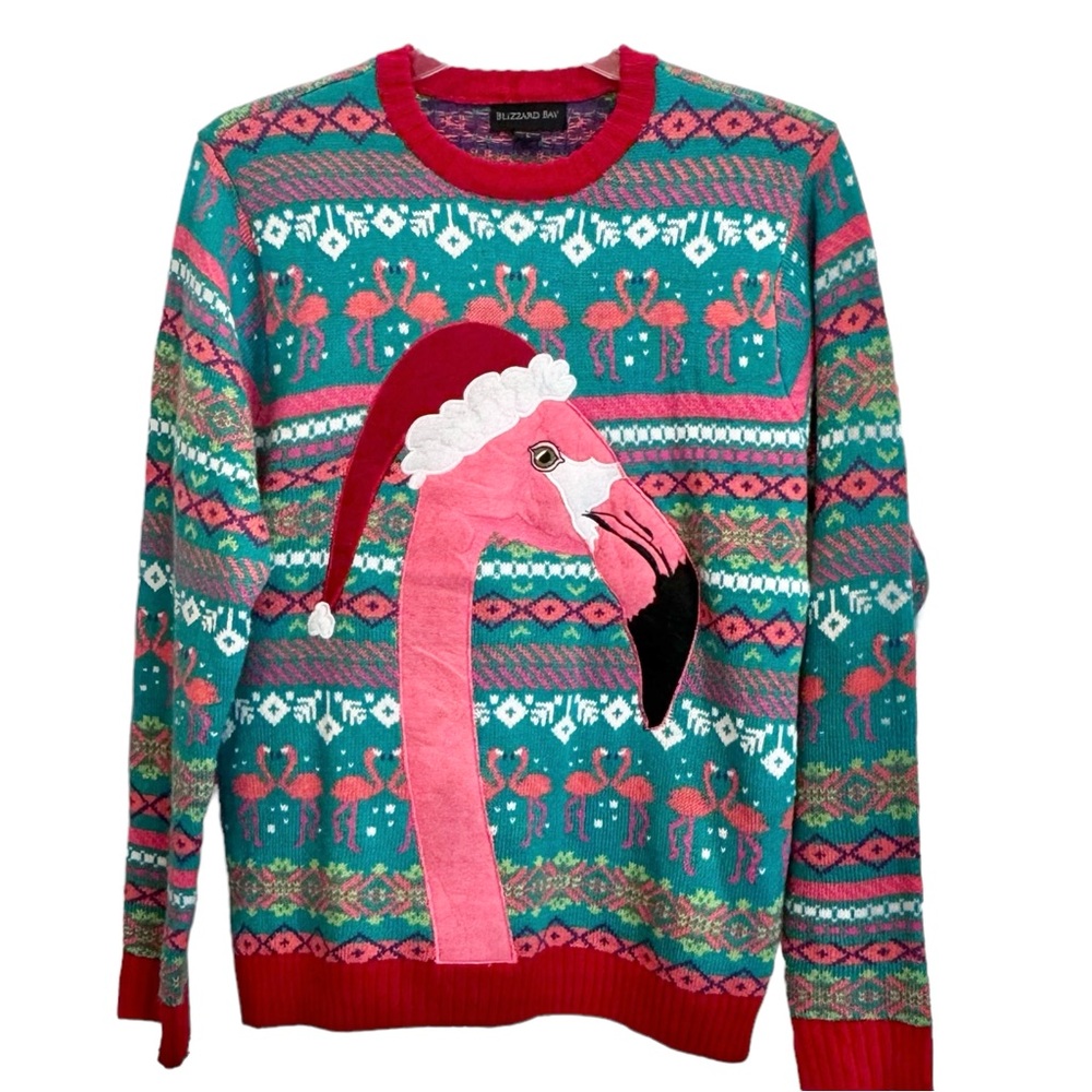 NWT Blizzard Bay Men's Size Large Long Sleeve Flamingo Ugly Christmas Sweater